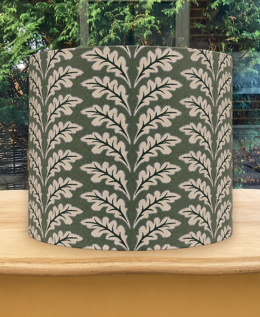 Green Oak Leaf Lampshade Botanical Print Fabric Lighting