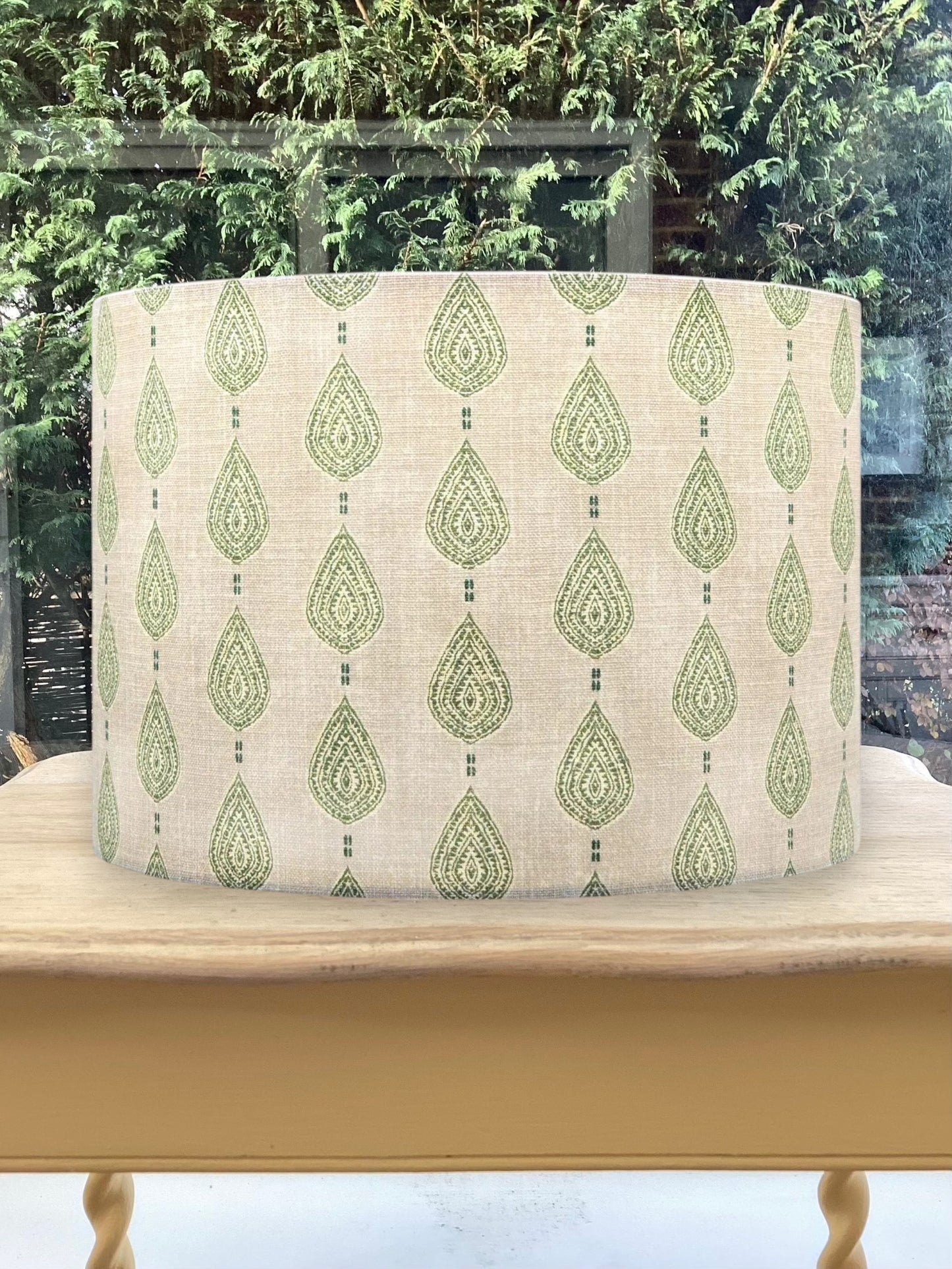 Green Raindrop Linen Drum Lampshade