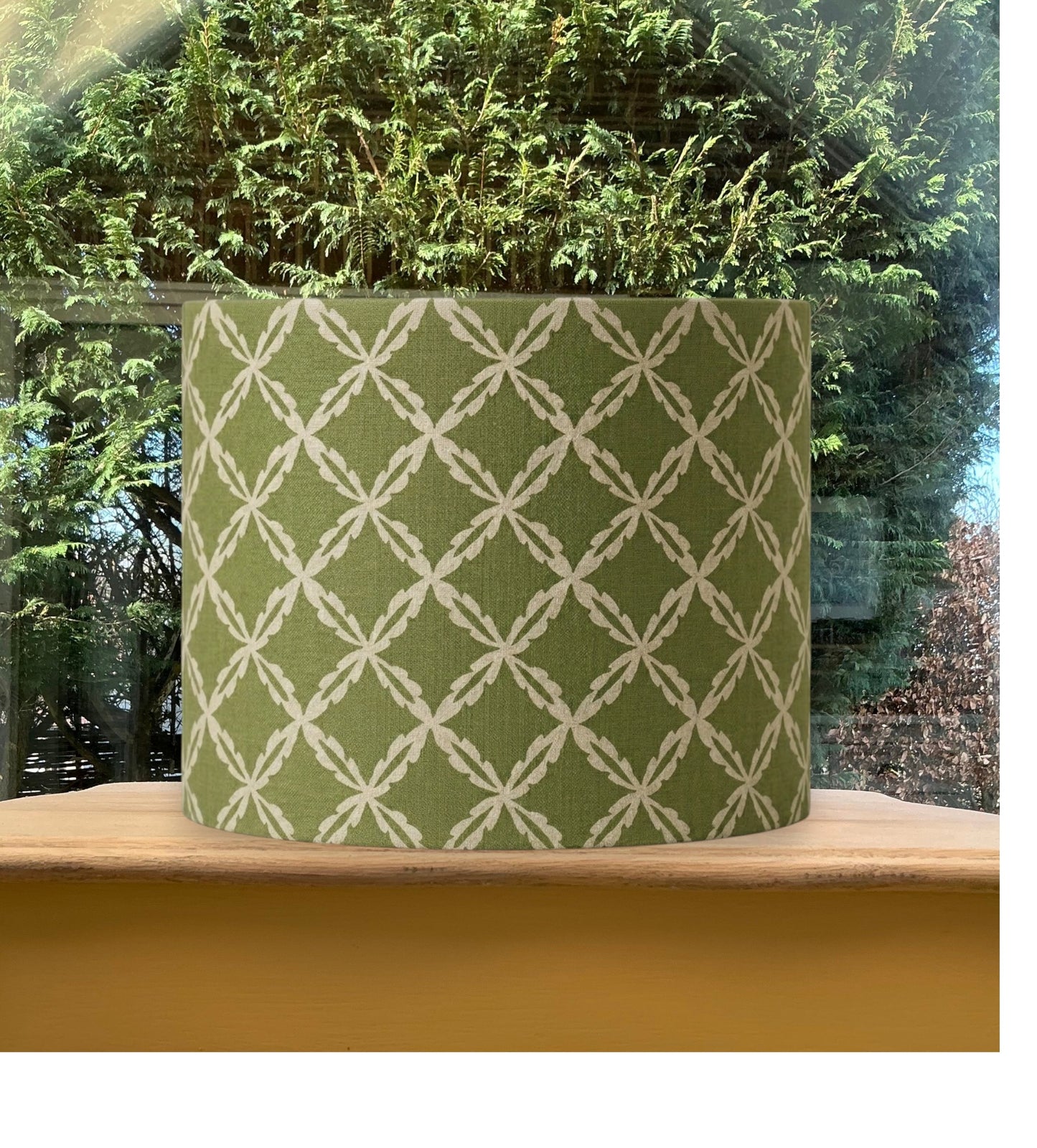 Olive Green Lattice Lampshade Contemporary Geometric Linen Ceiling Light shade