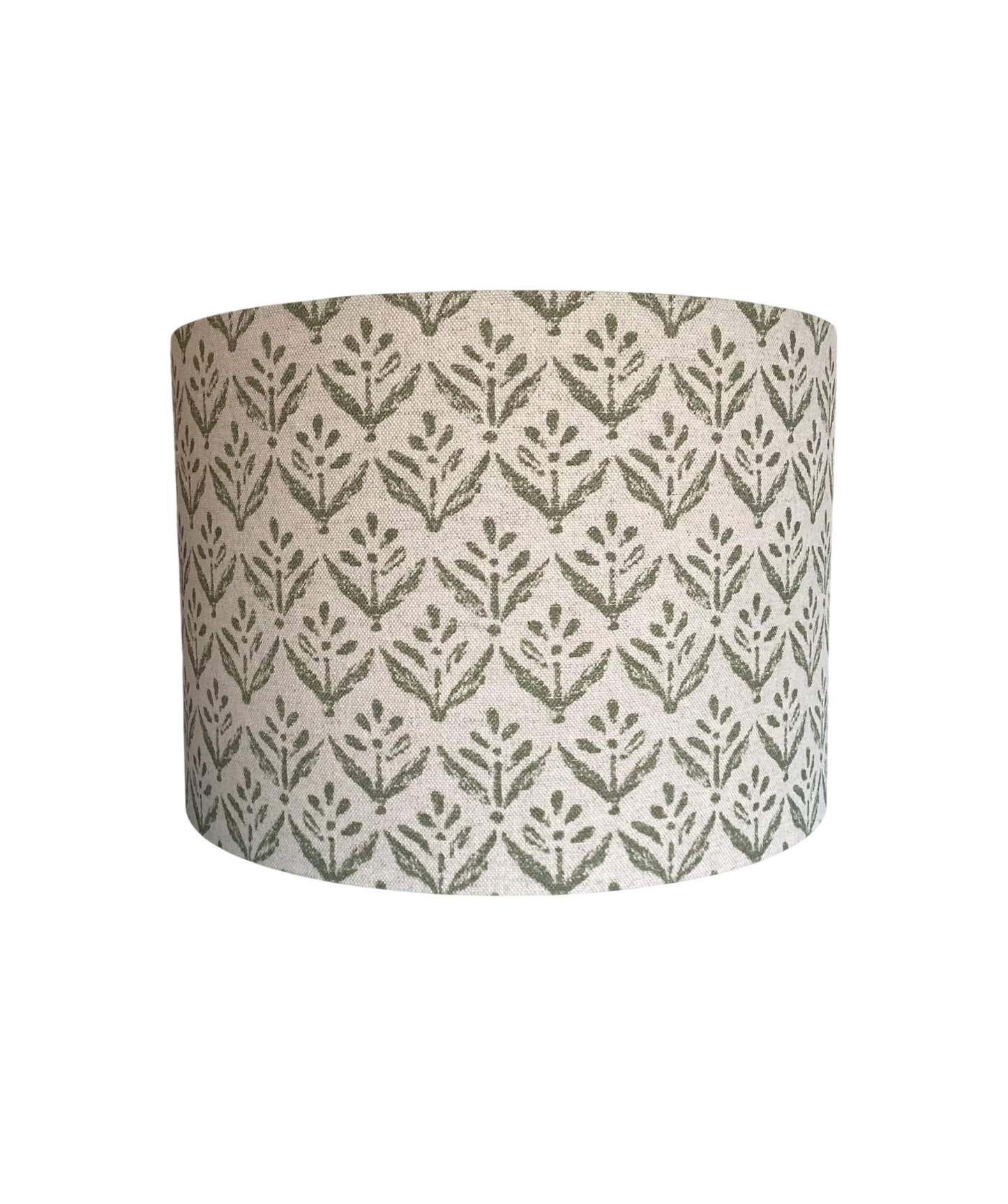 Green Botanical Block Print Lampshade – Sage Leaf Pattern