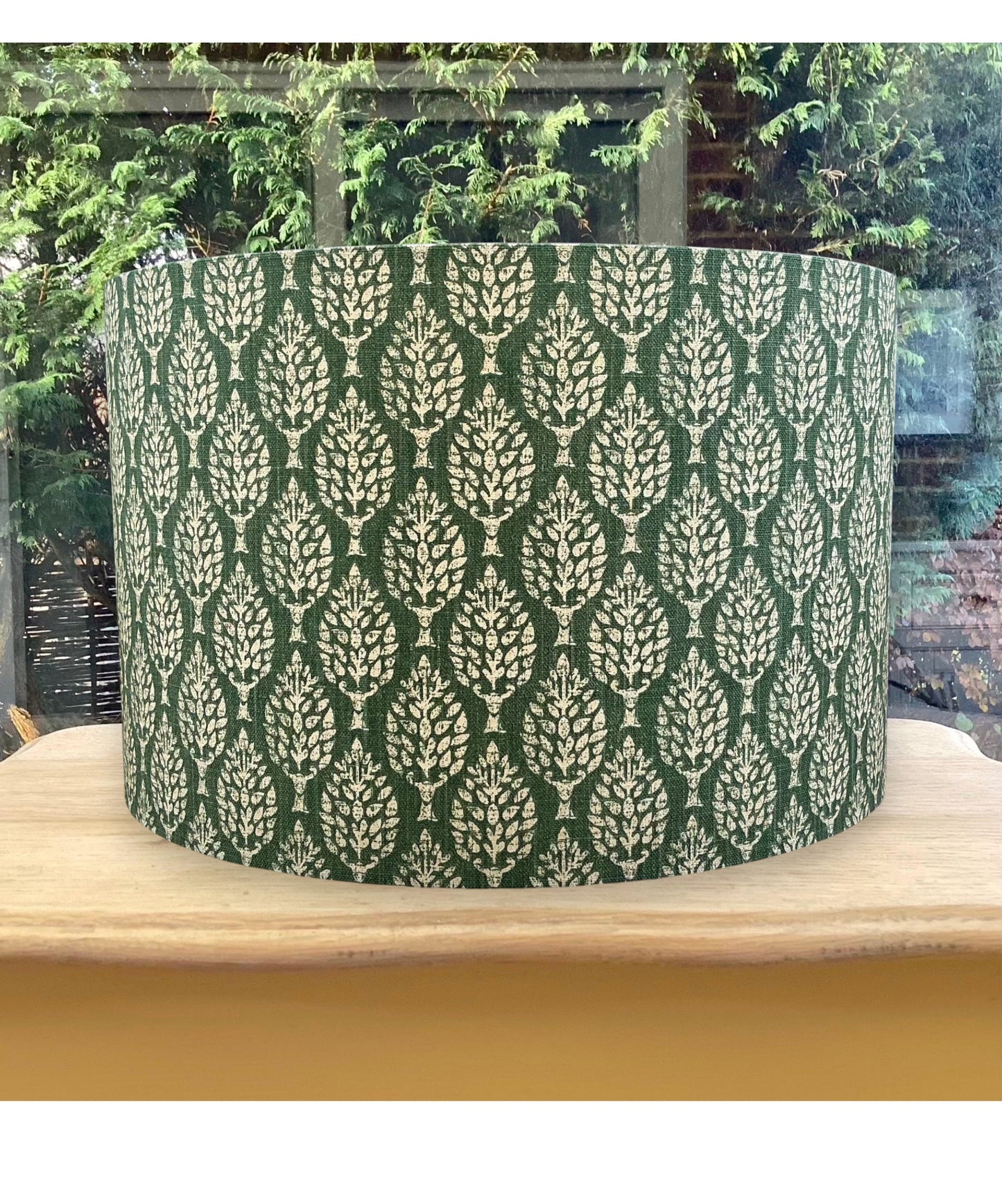 Kemble Spruce Green Lampshade - Botanical Tree Print Drum Shade