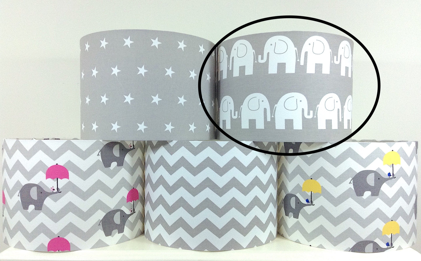 Modern grey lampshade with a elephant motif, adding contemporary flair to any space.