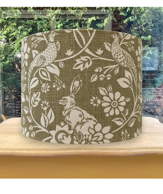 Heathland Moss, Hares and Pheasants, Handmade Drum lampshade