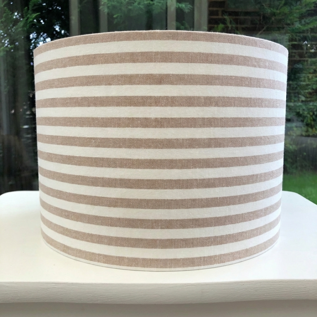 French Linen Lampshade Tan Stripes Natural Oatmeal Cream