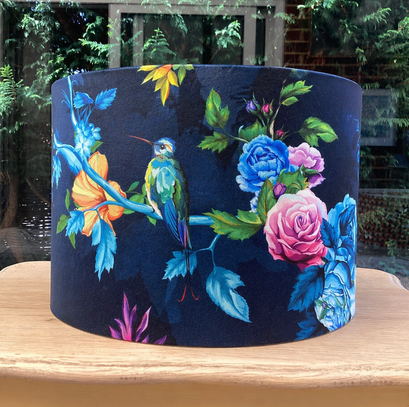 Navy Velvet Lampshade Hummingbird Roses
