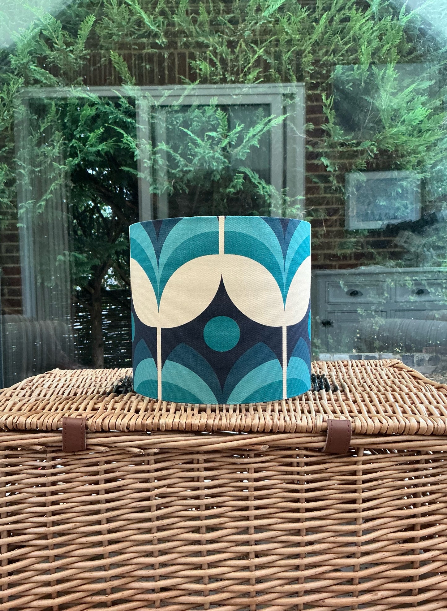 Retro Teal Geometric Lampshade – Mid-Century Modern Statement Piece