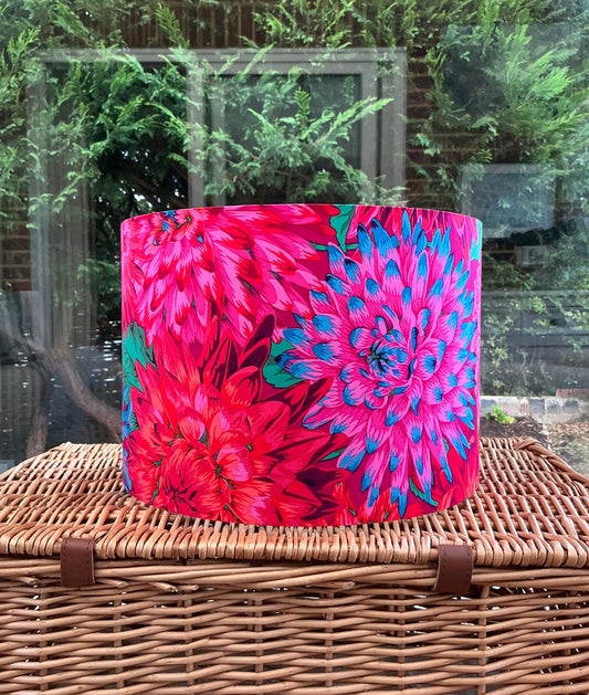 Bright Pink, Red, Blue Dahlia Flower Floral Kaffe Fassett Lampshade