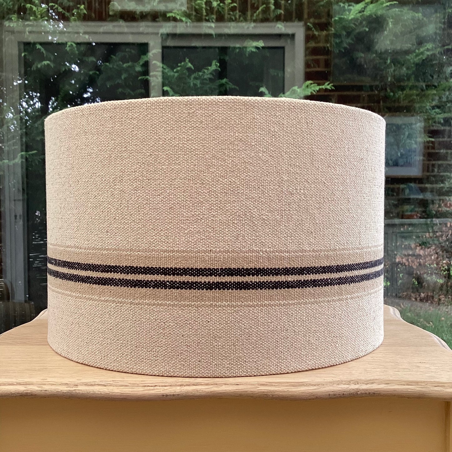 Grain Sack Linen Lampshade Black and Tan Stripes Natural Oatmeal Cream