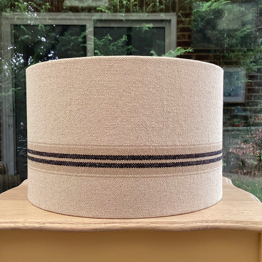Grain Sack Linen Lampshade Black and Tan Stripes Natural Oatmeal Cream