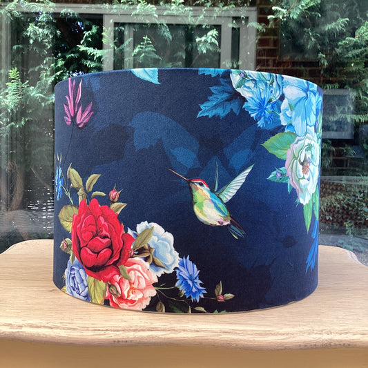 Navy Velvet Lampshade Hummingbird Roses