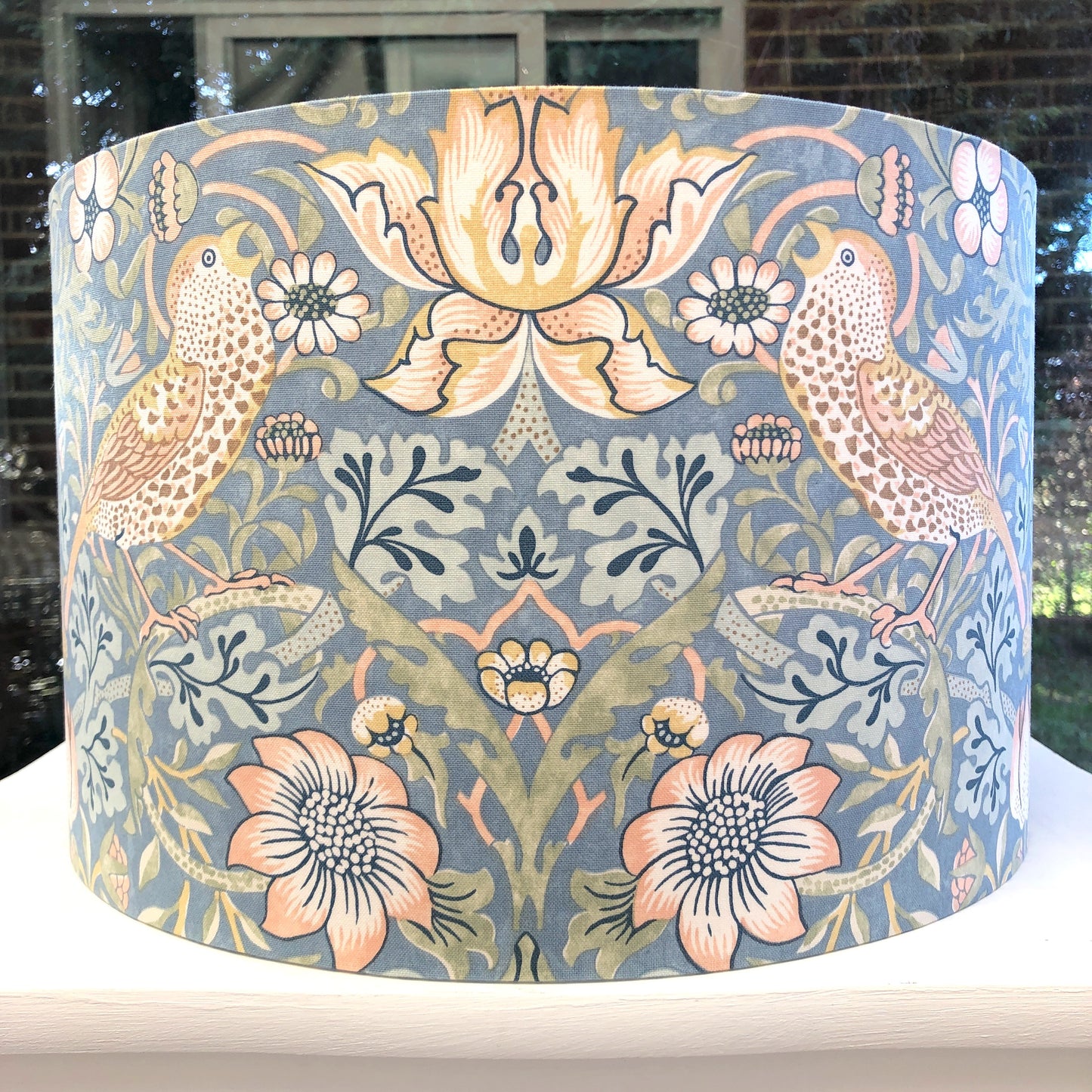 William Morris Strawberry Thief Lampshade in Slate Blue Colours