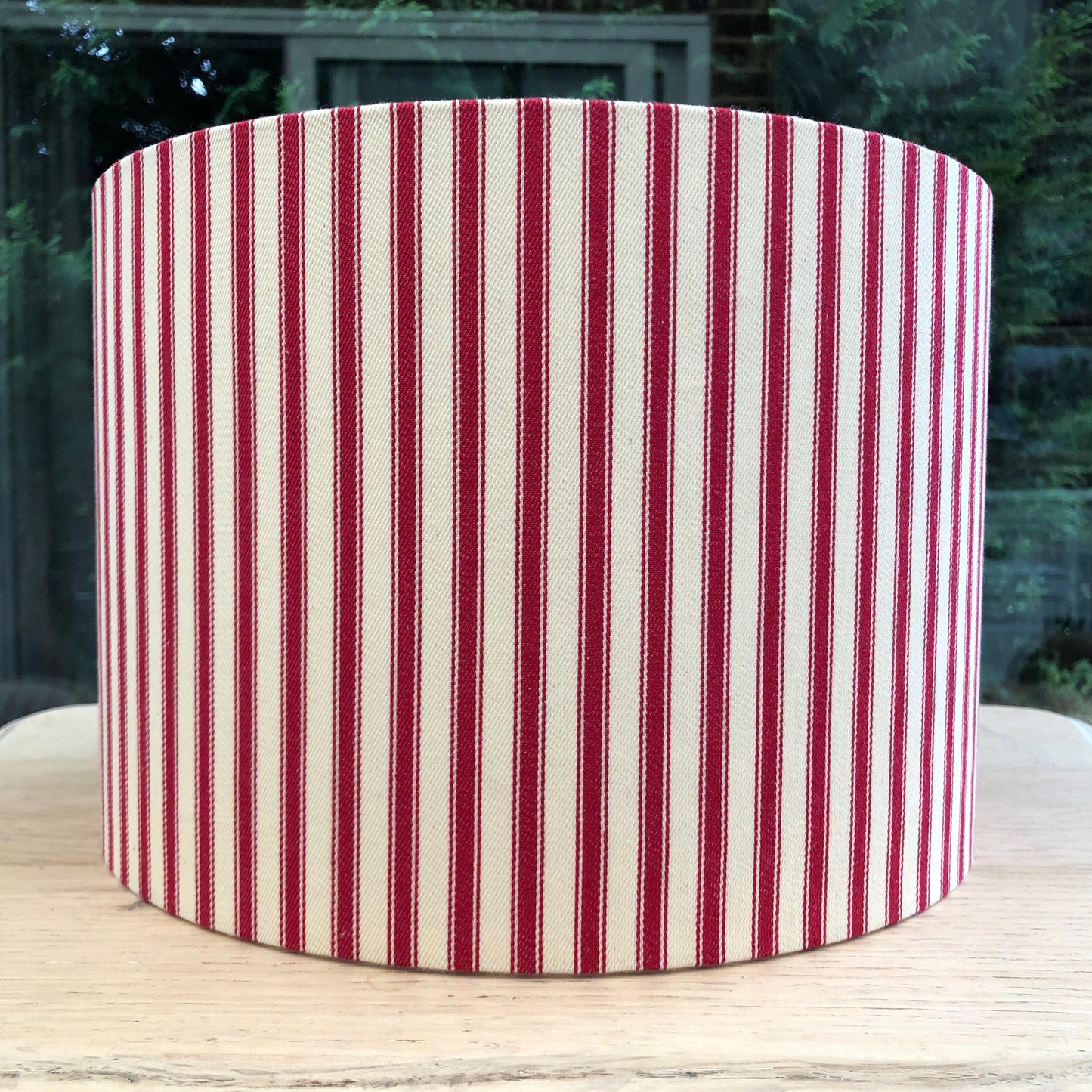 Linen Lampshade with Woven Red Stripes on Natural French Linen