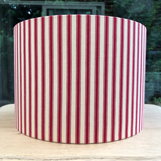Linen Lampshade with Woven Red Stripes on Natural French Linen