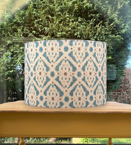 Teal Grey White Ikat Lampshade