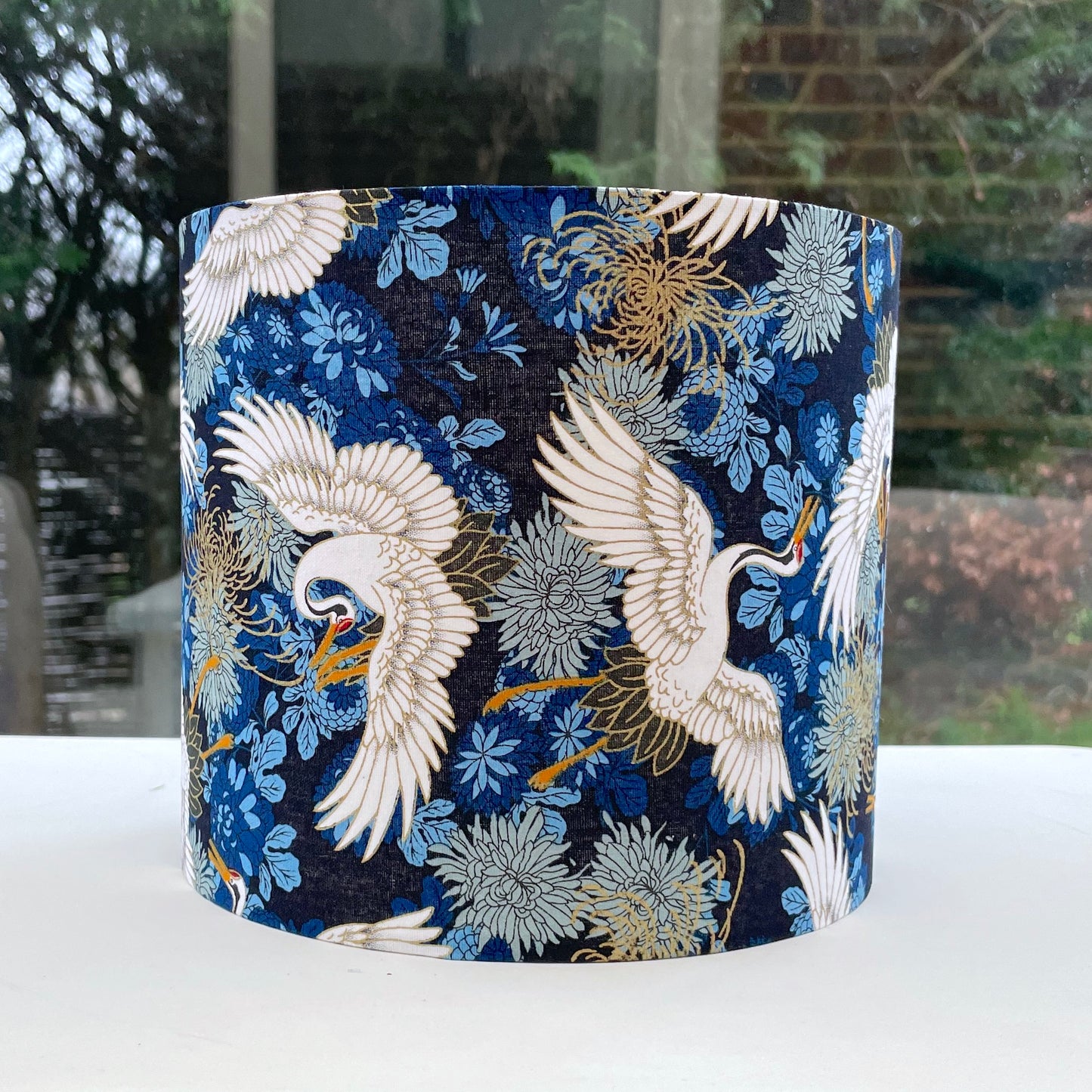 Japanese crane-patterned lampshade, featuring vibrant colors and intricate design, adding cultural flair to any space.