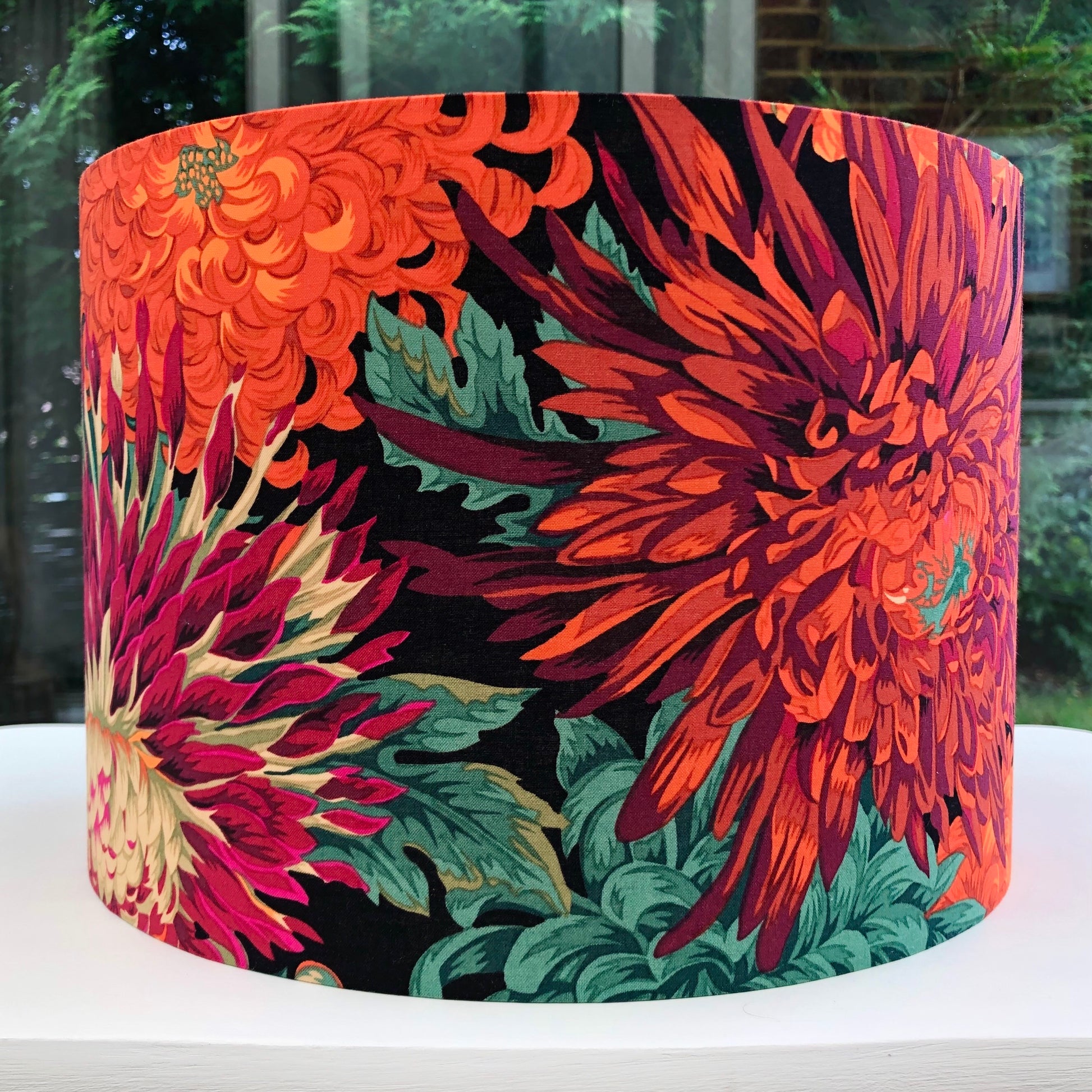 Colorful Kaffe Fassett designer fabric lampshade with bold patterns and vibrant hues, perfect for adding a statement piece to your home decor.