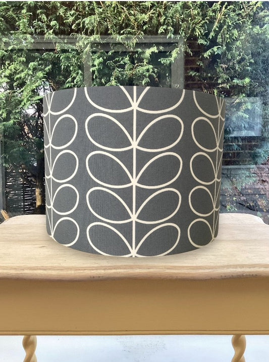 Grey & Cream Linear Stem Drum Lampshade – Modern Scandi / Mid-Century Pattern Shade