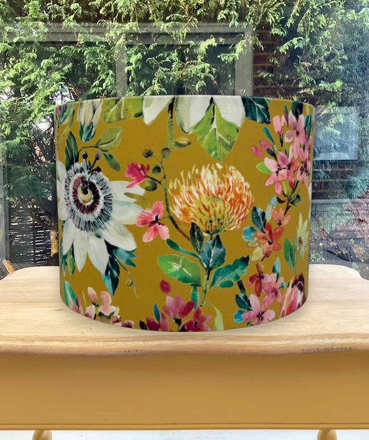 Paradise floral velvet lampshade ochre