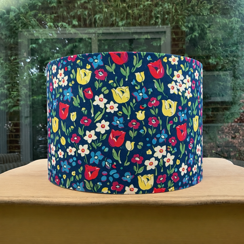 Navy Floral Drum Lampshade | Colourful Tulip & Wildflower Print