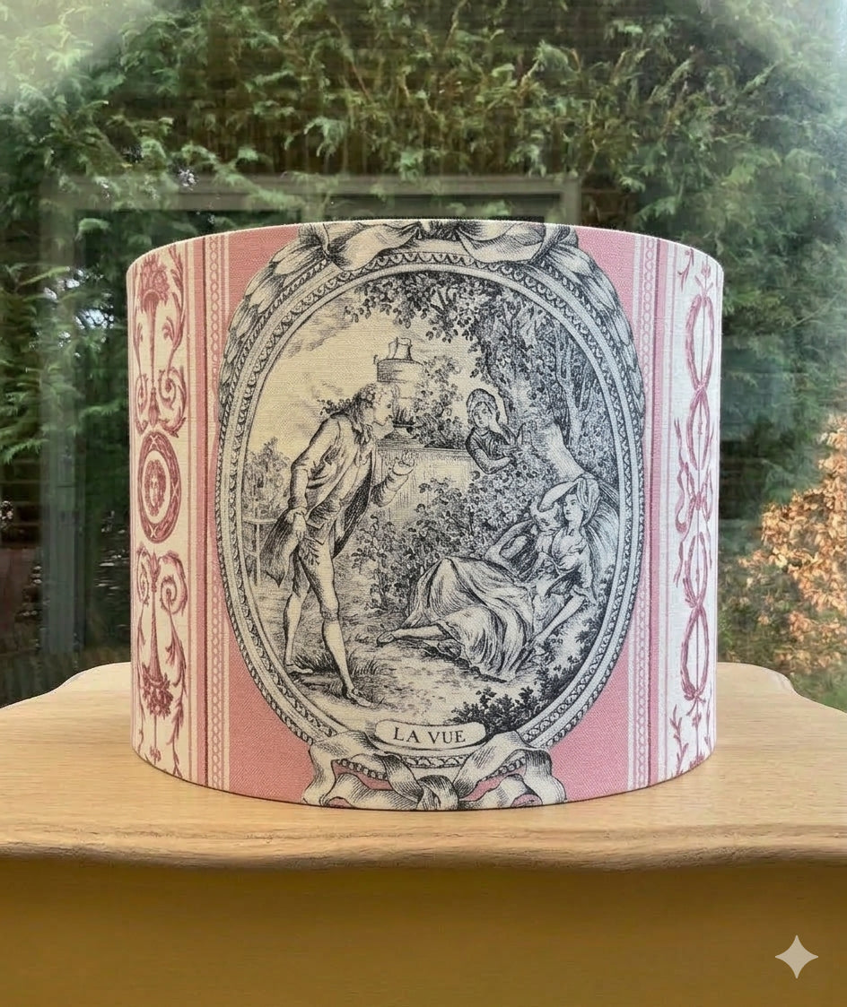 Pink Toile de Jouy Lampshade – French Vintage Pastoral Drum Shade