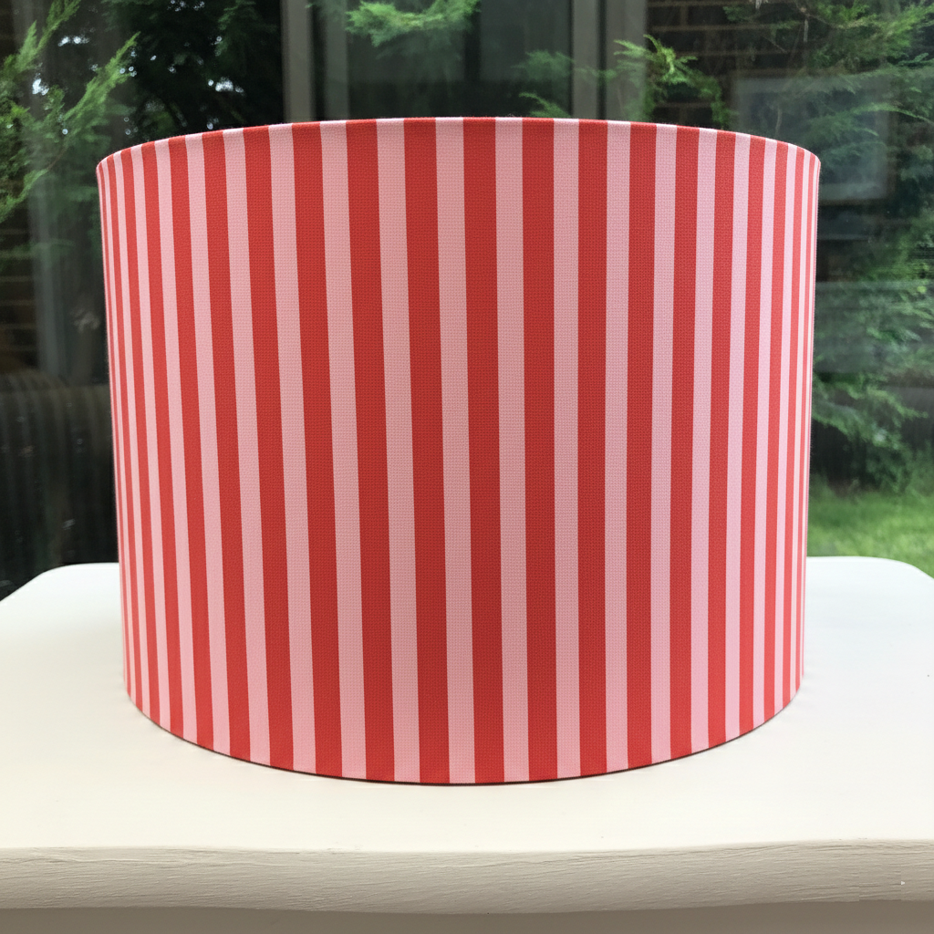 Pink Coral Red Stripe Lampshade Dopamine Decor