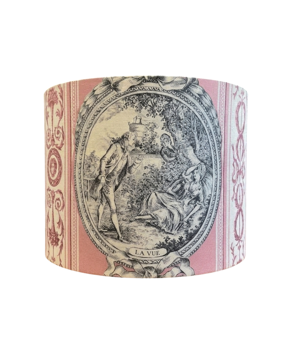Pink Toile de Jouy Lampshade – French Vintage Pastoral Drum Shade