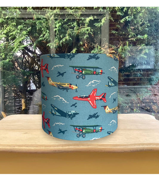 Vintage Aeroplane Drum Lampshade | Planes & Clouds Print on Blue
