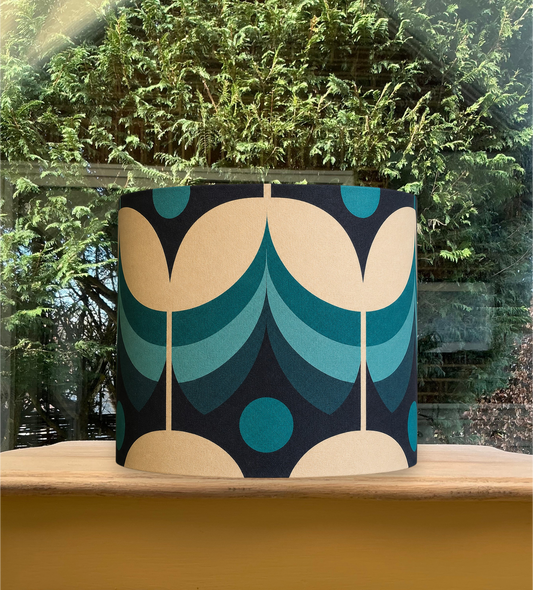 Retro Teal Geometric Lampshade – Mid-Century Modern Statement Piece