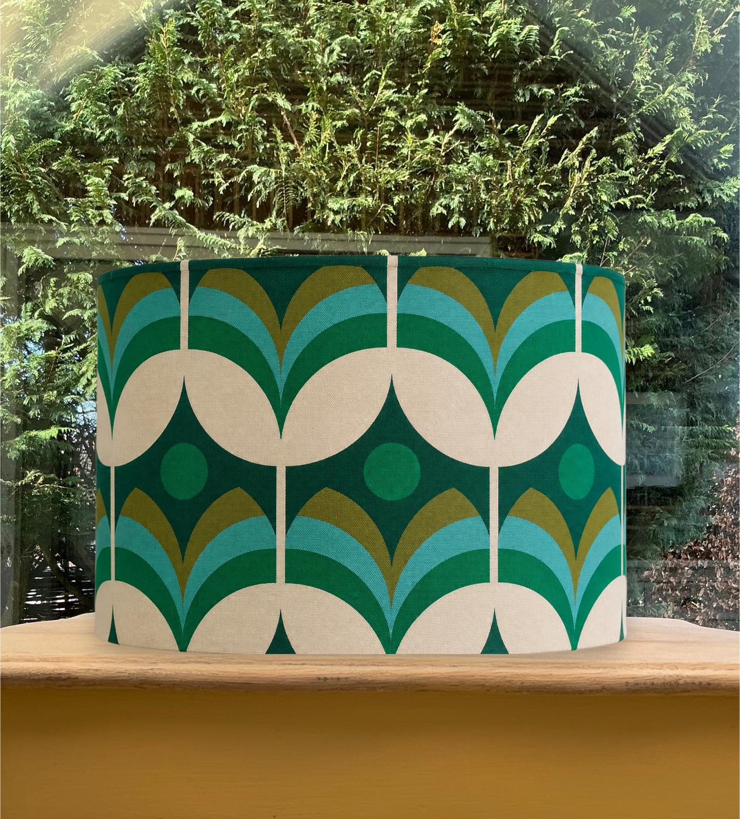 Retro Green Geometric Lampshade – Mid-Century Modern Statement Piece