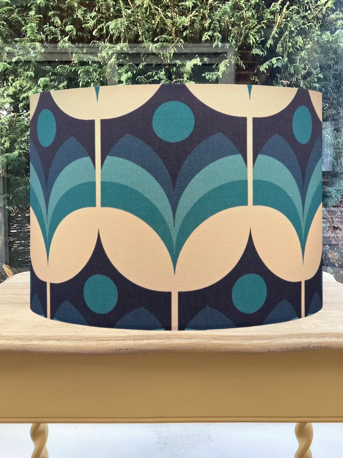 Retro Teal Geometric Lampshade – Mid-Century Modern Statement Piece