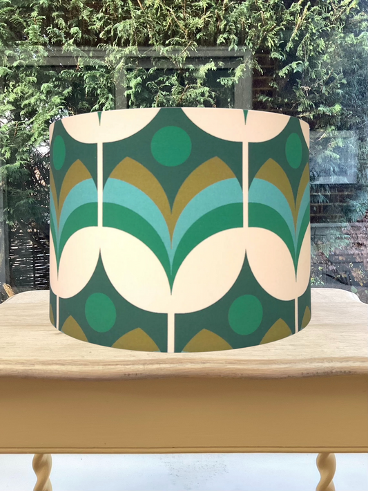 Retro Green Geometric Lampshade – Mid-Century Modern Statement Piece