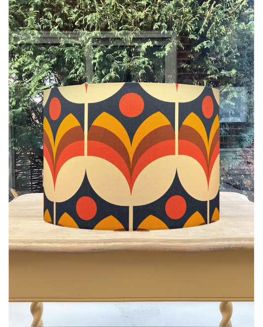 Retro Orange Geometric Lampshade – Mid-Century Modern Statement Piece