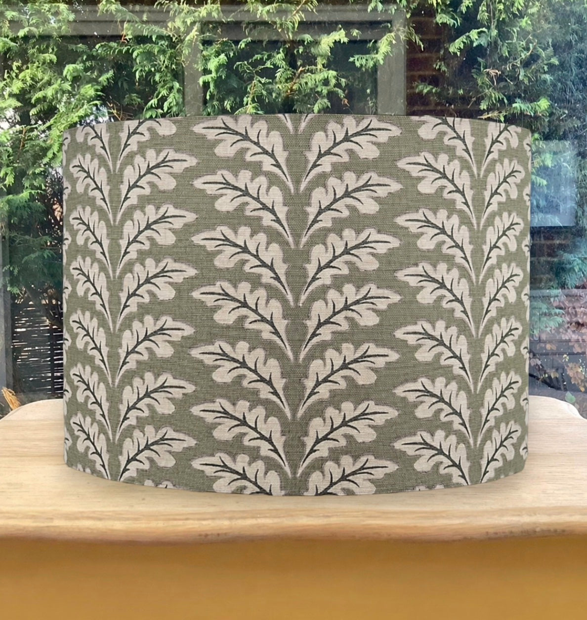 Sage Green Oak Leaf Lampshade Botanical Print Fabric Lighting