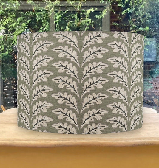 Sage Green Oak Leaf Lampshade Botanical Print Fabric Lighting