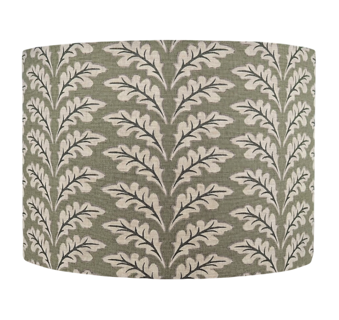 Sage Green Oak Leaf Lampshade Botanical Print Fabric Lighting