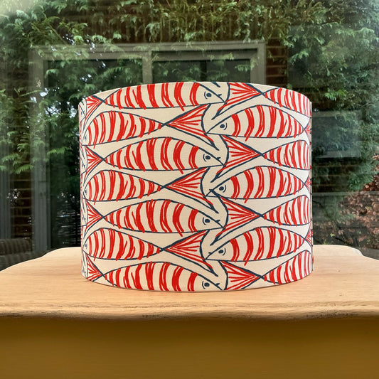Coastal Nautical Orange & Blue Fish Drum Lampshade