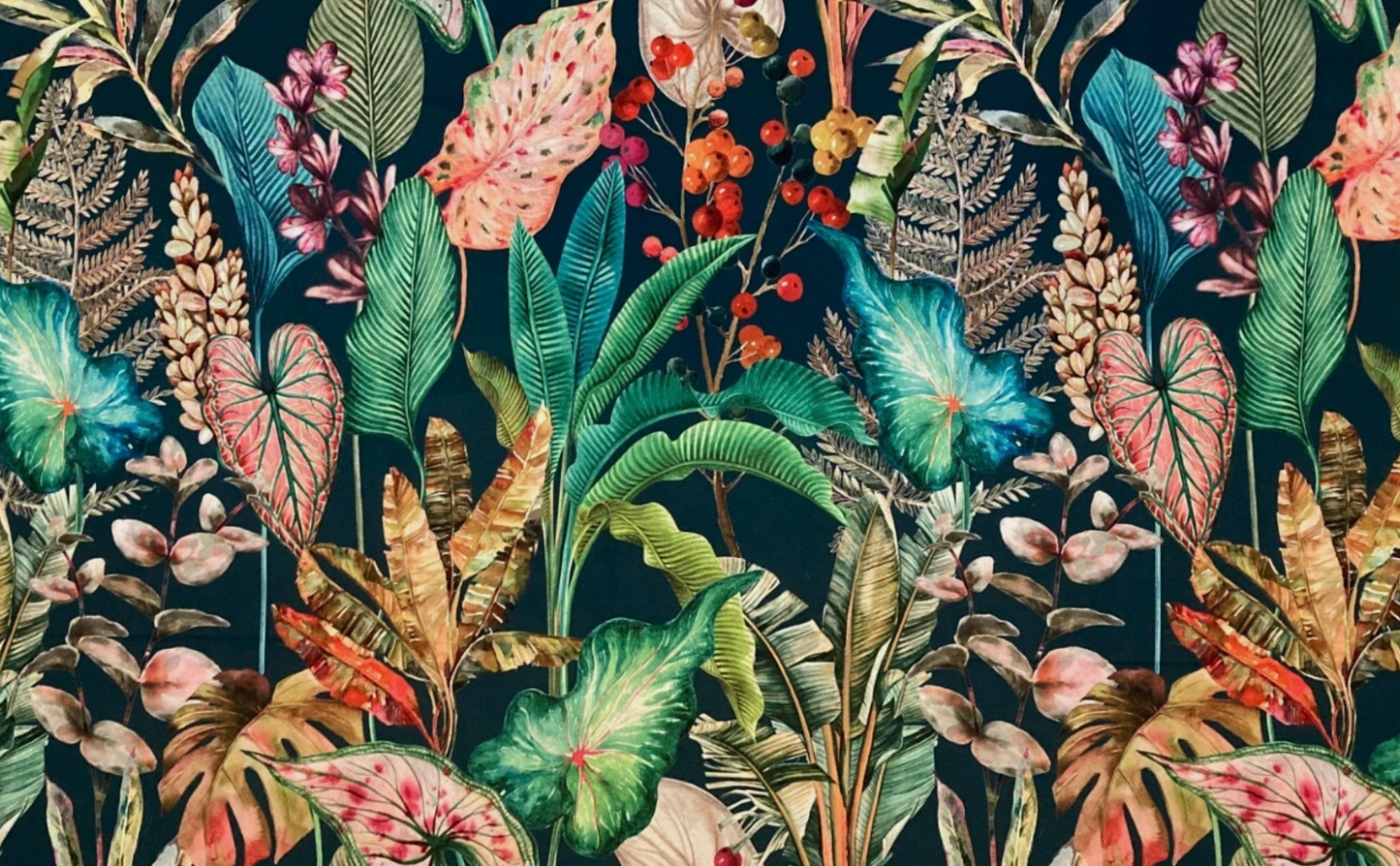 Botanical Velvet Lampshade in Bold Green Pink Red Colours
