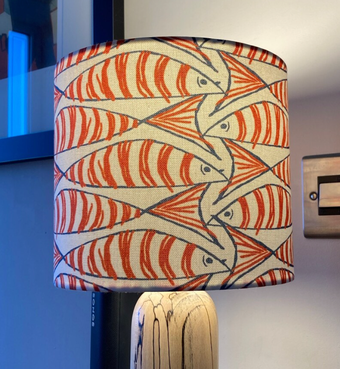 Coastal Nautical Orange & Blue Fish Drum Lampshade