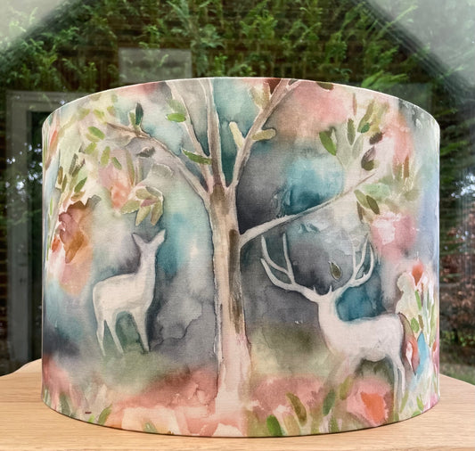 Stag and Forest Lampshade – Nature-Inspired Watercolour Voyage Maison