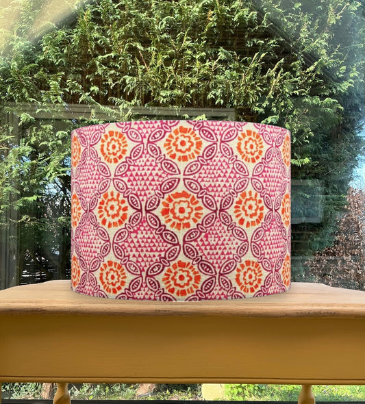 Pink Orange Stardust Indian Block Print Pattern Lampshade