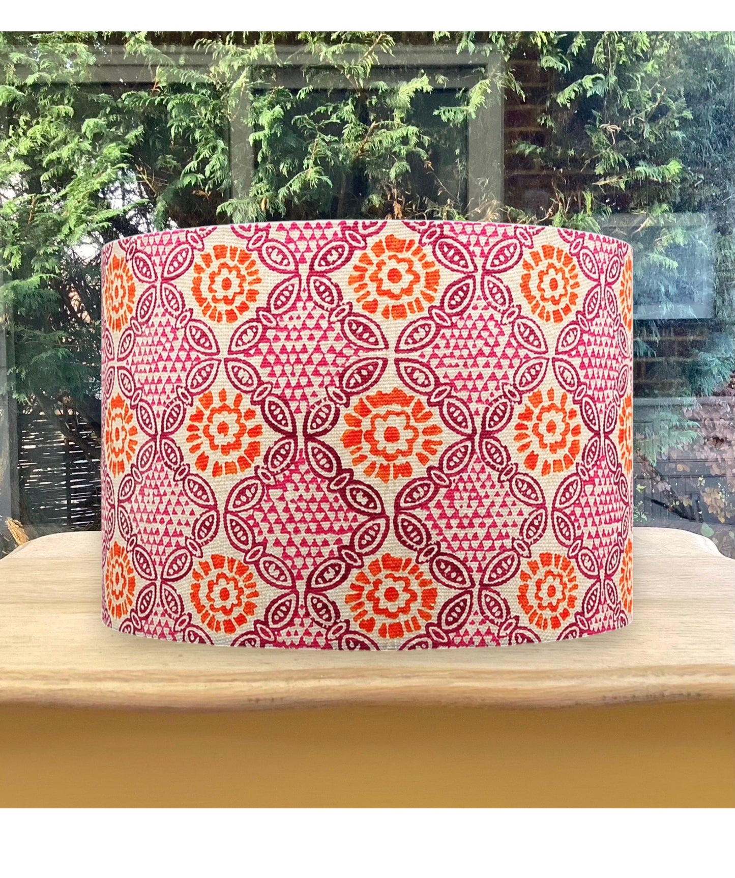 Pink Orange Stardust Indian Block Print Pattern Lampshade