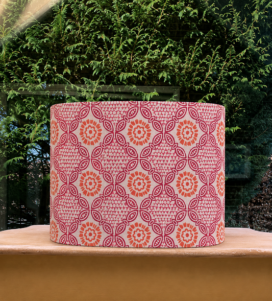 Pink Orange Stardust Indian Block Print Pattern Lampshade
