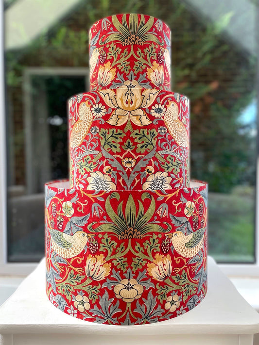 William Morris Strawberry Thief Lampshade in Red Colours
