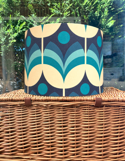 Retro Teal Geometric Lampshade – Mid-Century Modern Statement Piece
