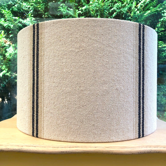 Grain Sack Linen Lampshade Black and Tan Vertical Stripes Natural Oatmeal Cream