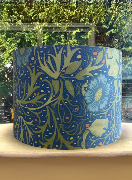 William Morris Seaweed Lampshade in Green Blue Colours
