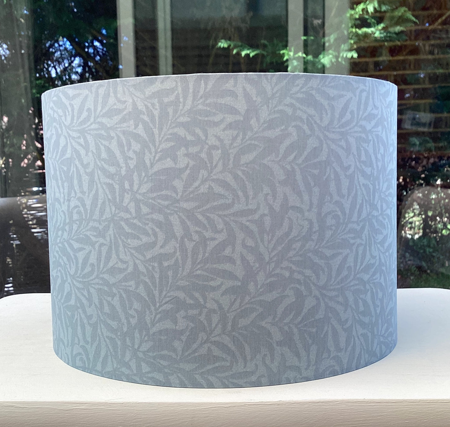 William Morris Willow Bough slate blue lampshade with intricate floral design, perfect for adding a touch of vintage elegance to your home decor.