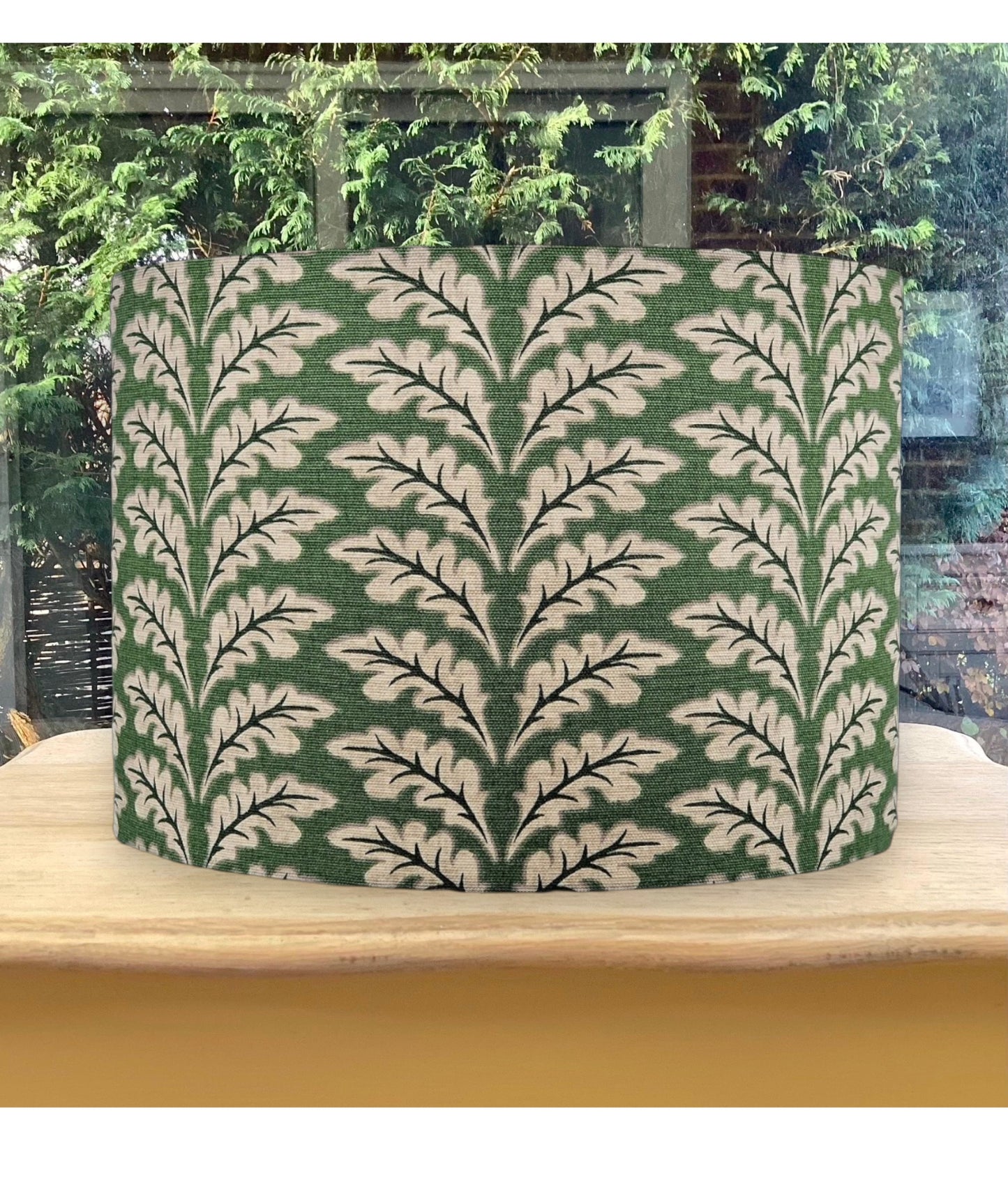 Green Oak Leaf Lampshade Botanical Print Fabric Lighting