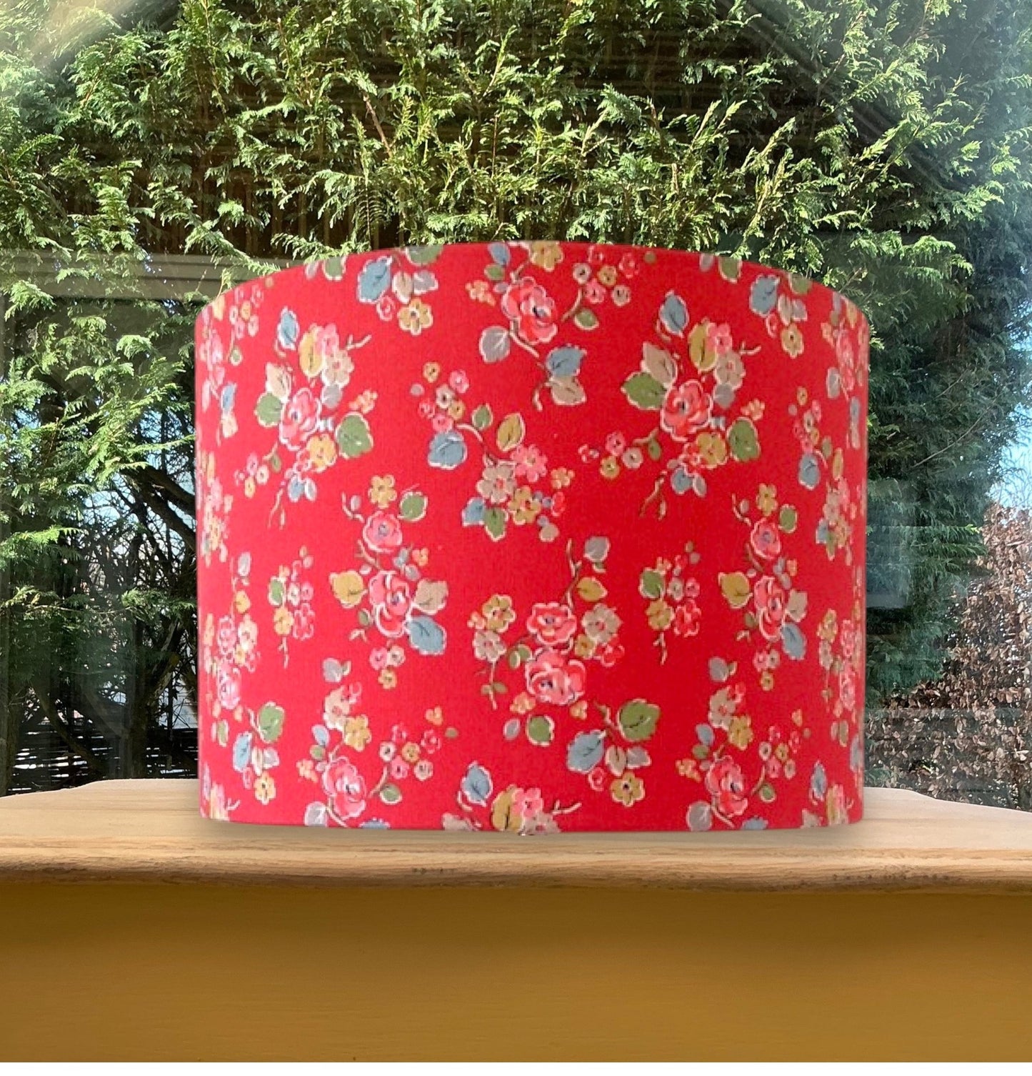 Red Woodland Rose Floral Drum Lampshade