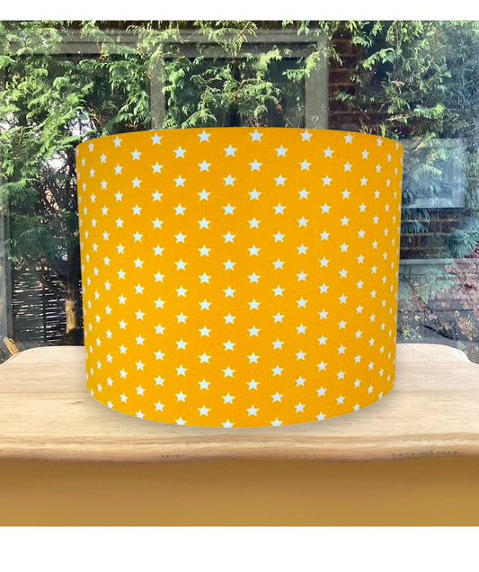 Yellow and White Star Fabric Lampshade